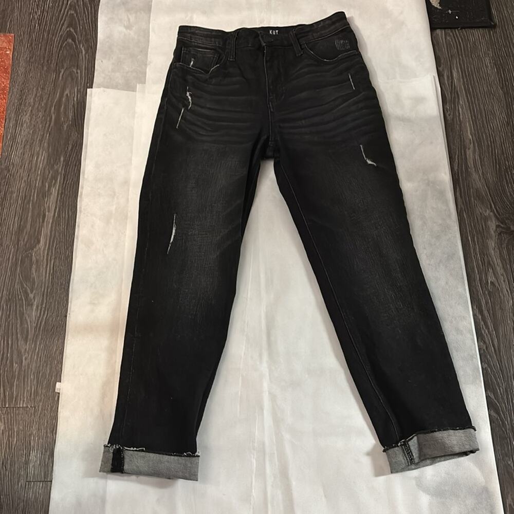 Kut from the Kloth Rachel Fab Ab High Rise Mom Jeans Black 4 Casual Distressed
